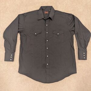 Plains Western Wear Black Casual Button Down Shirt With Pearl Snap Buttons